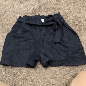 A New Day shorts with cute drawstring tie, cotton linen blend, dark denim